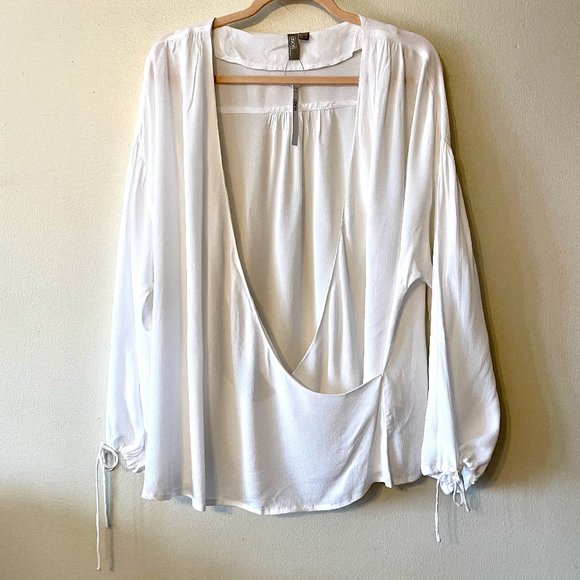 🔥 asos | White Crepe Chiffon Surplice Peasant Blouse Sz 14 NWT - Picture 4 of 11